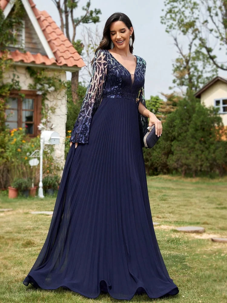 Robe de soirée longue à paillettes fendue – CLEVI Paris
