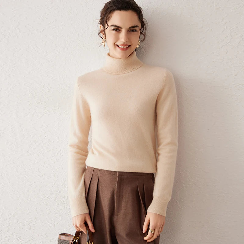 Pull femme en cachemire à col roulé – CLEVI Paris