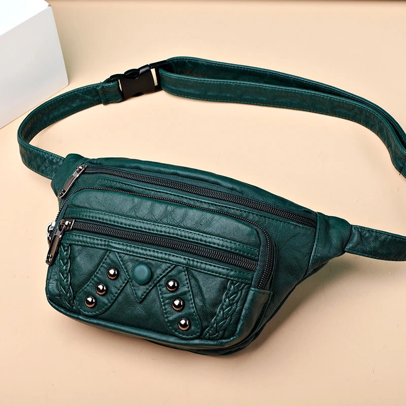 Sac Banane PU Rivets Femme Retro Poitrine Bandoulière 2025 – CLEVI Paris