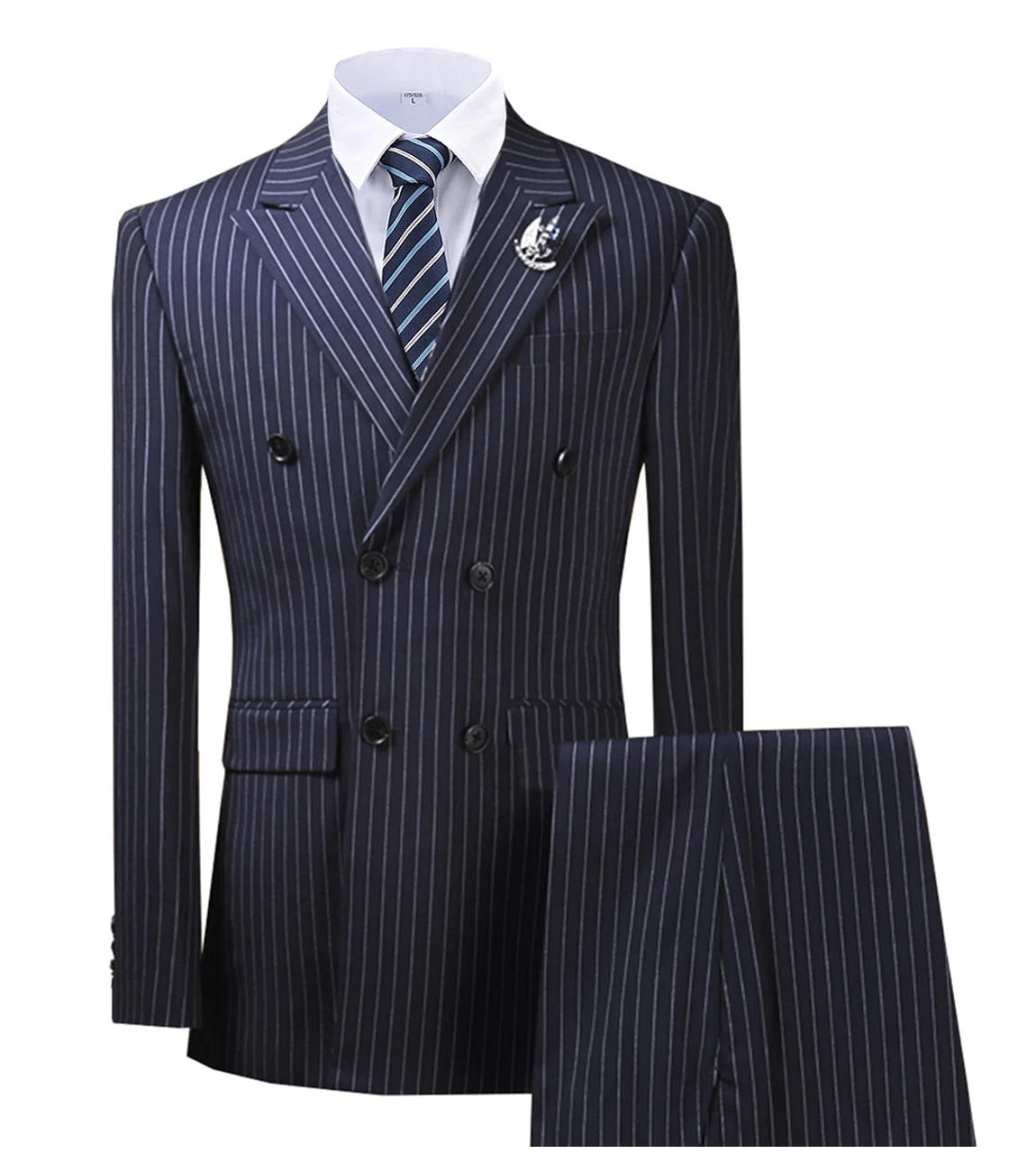Costume 2 pièces homme rayé double boutonnage – CLEVI Paris