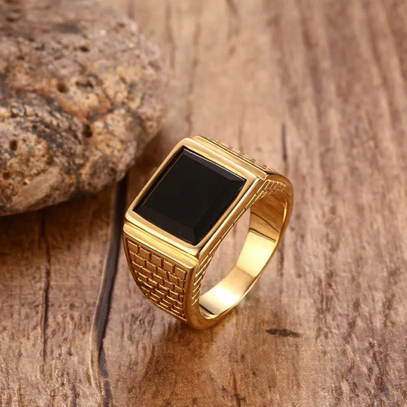 Bague Homme Pierre Noire Acier Inoxydable – CLEVI Paris