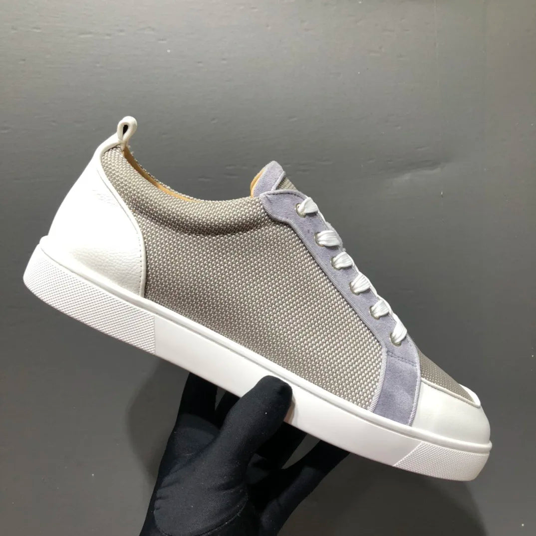 Sneakers Cuir Véritable Semelle Rouge Blanc Gris Unisexe – CLEVI Paris