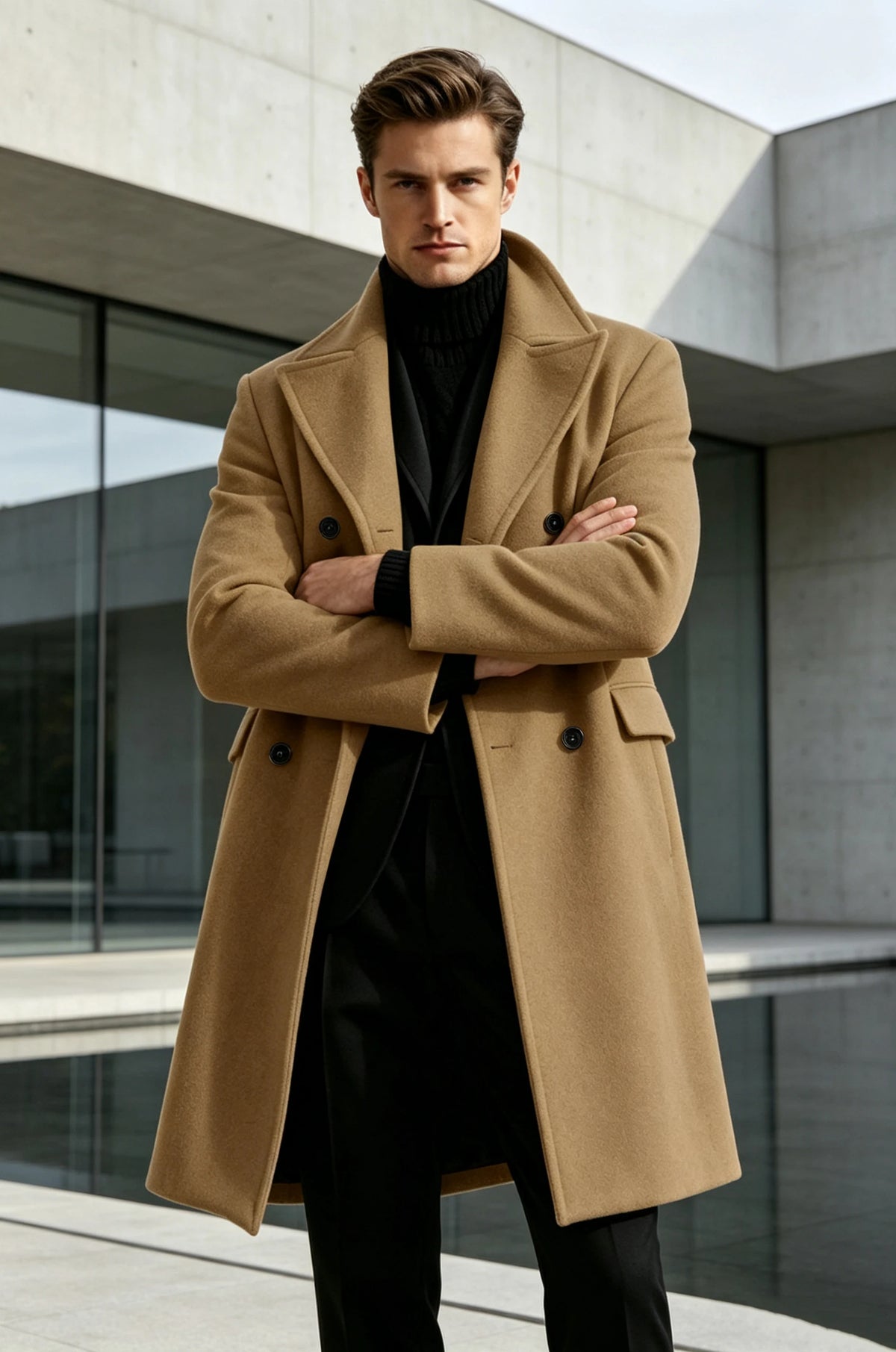 Manteau long homme laine mélangée croisé – CLEVI Paris