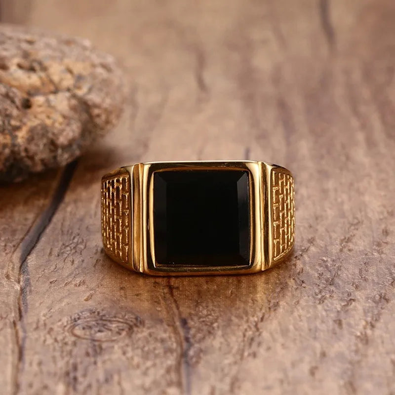 Bague Homme Pierre Noire Acier Inoxydable – CLEVI Paris