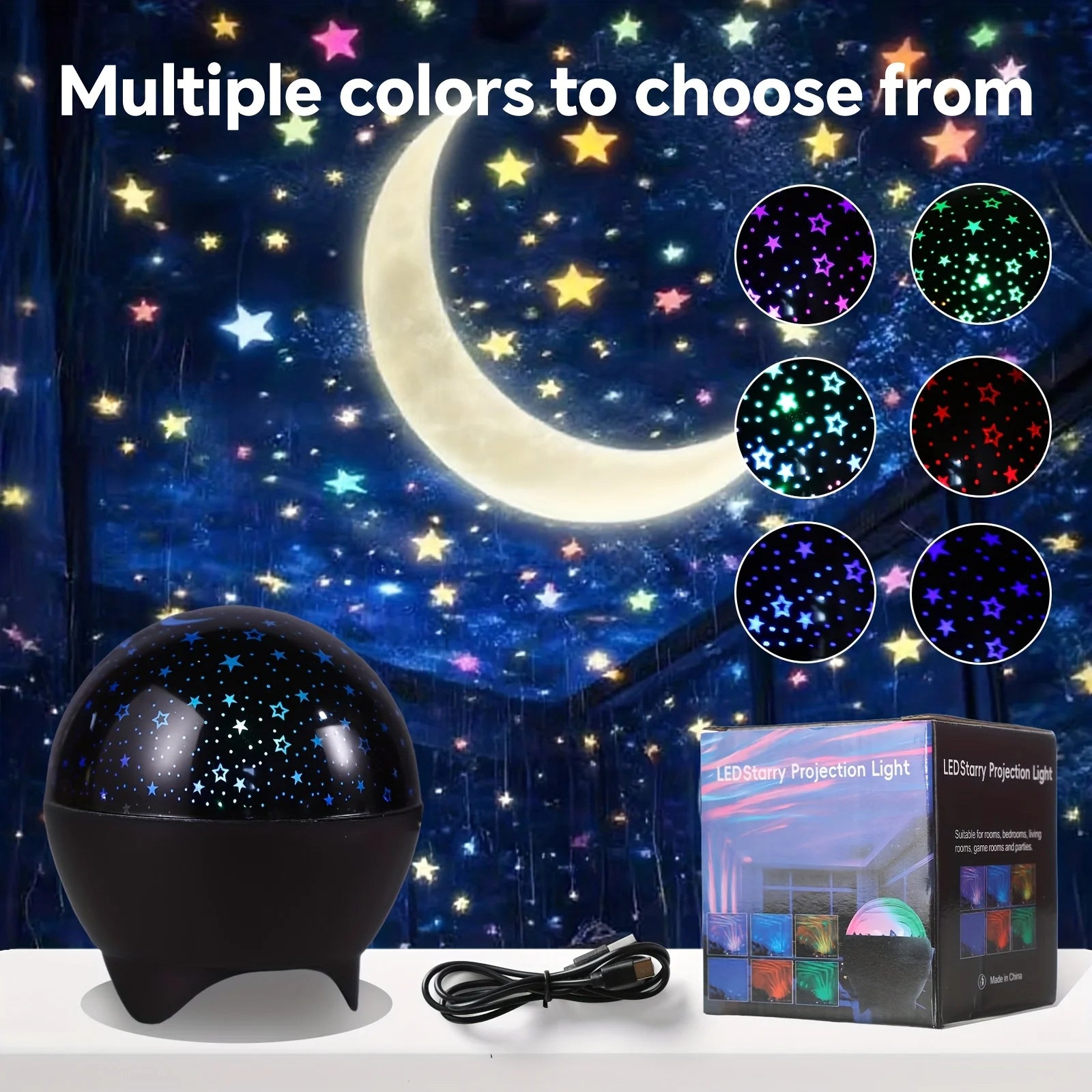 Projecteur Lune Ciel Étoilé LED UOSU – 7 Modes Couleurs, Synchronisation Musicale & USB – CLEVI Paris