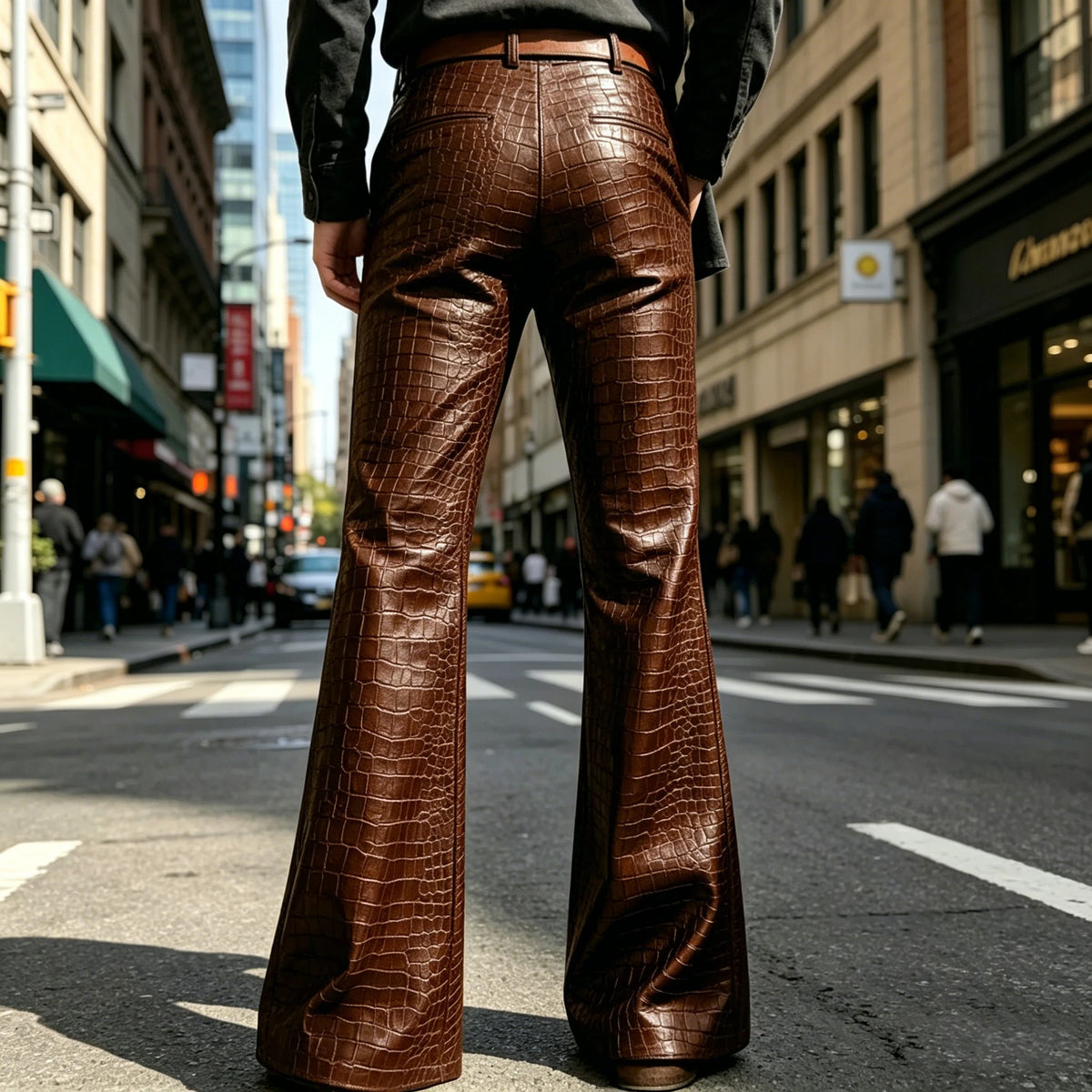 Pantalon évasé effet crocodile homme – CLEVI Paris
