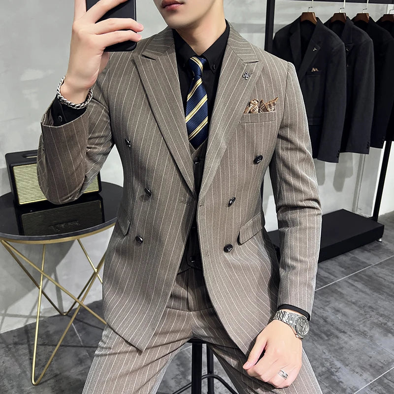 Costume 3 pièces rayé homme slim – CLEVI Paris