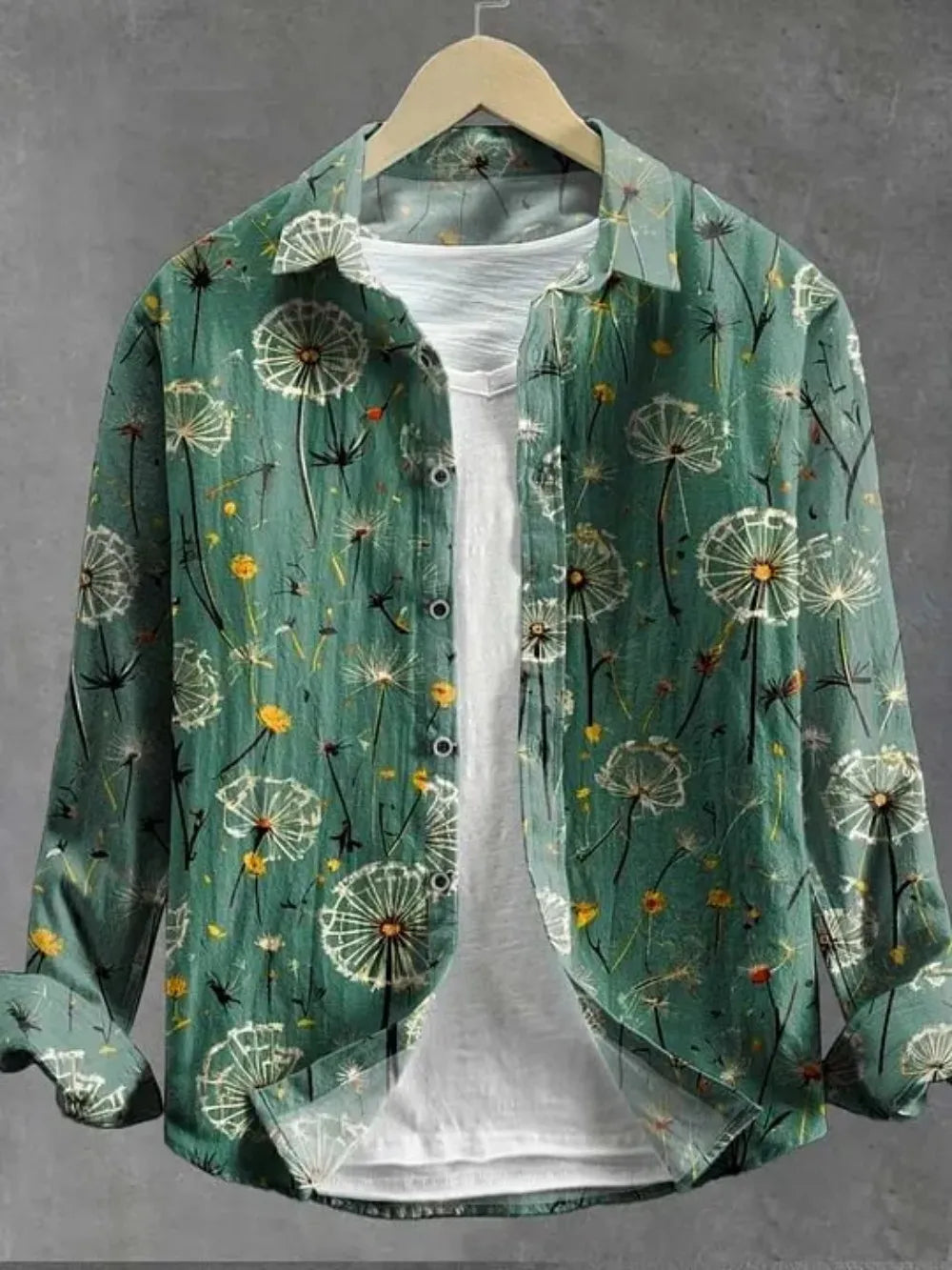 Chemise homme en lin motif pissenlit – CLEVI Paris