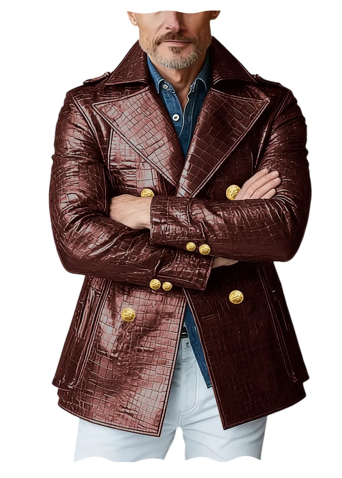 Manteau Peacoat Homme Similicuir Crocodile – CLEVI Paris