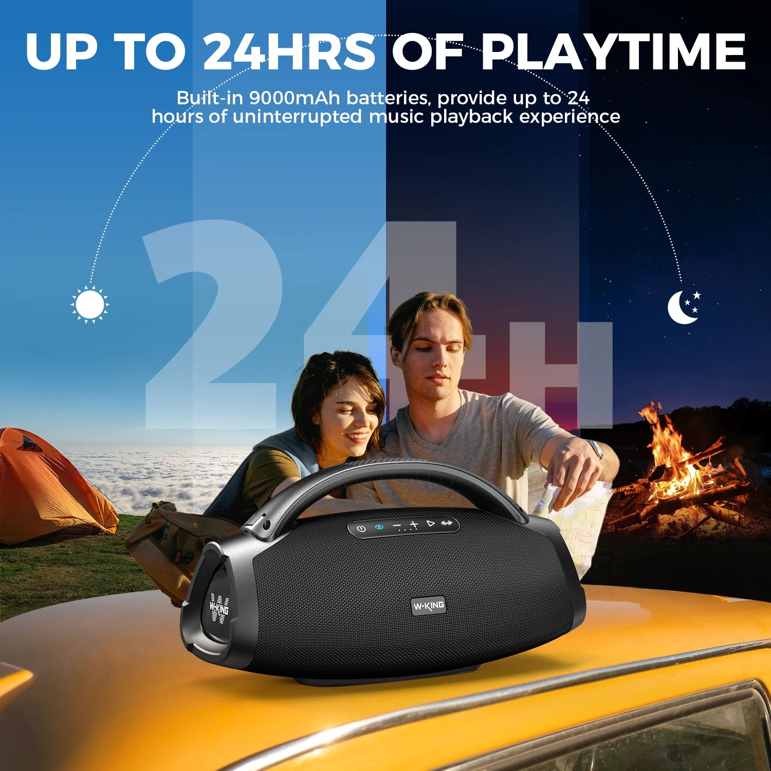 Enceinte Bluetooth Puissante 200W RMS – IP67, 24h, Basse Profonde, Karaoké | W-KING X20