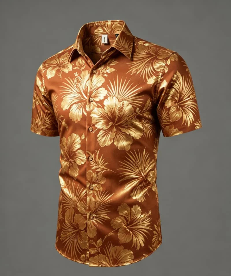 Chemise Homme Florale Métallisée à Manches Courtes – CLEVI Paris