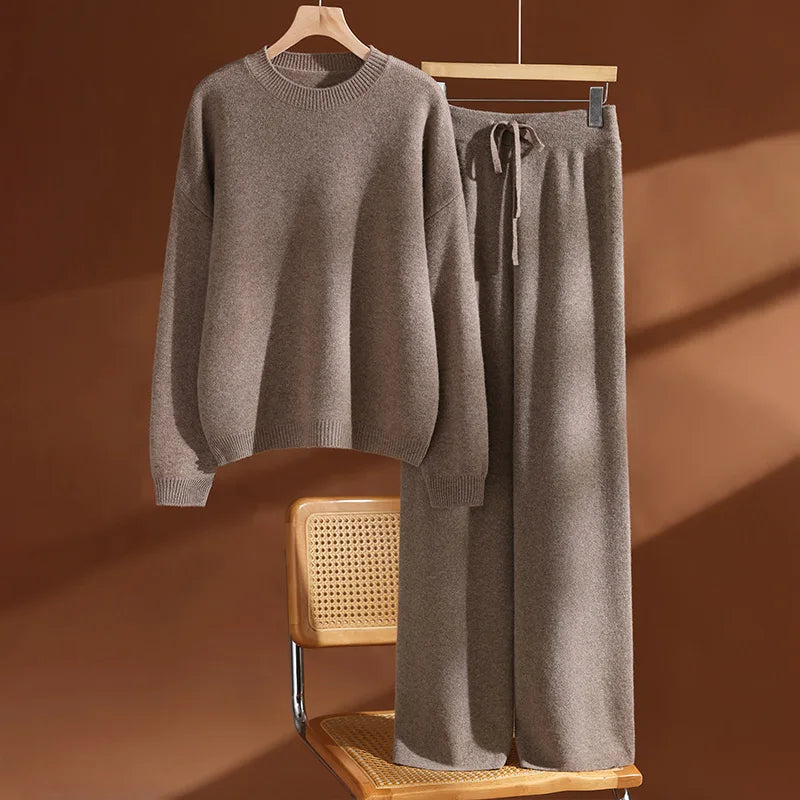 Ensemble femme laine mérinos pull col rond – CLEVI Paris