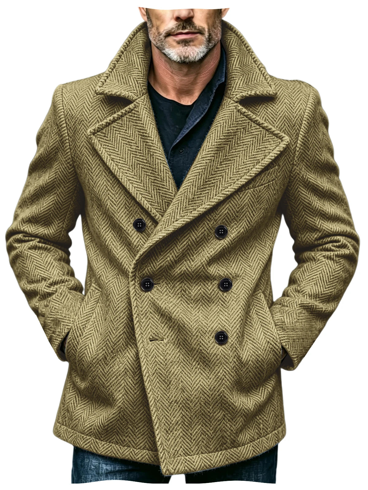 Manteau homme court à chevrons en laine mélangée – CLEVI Paris