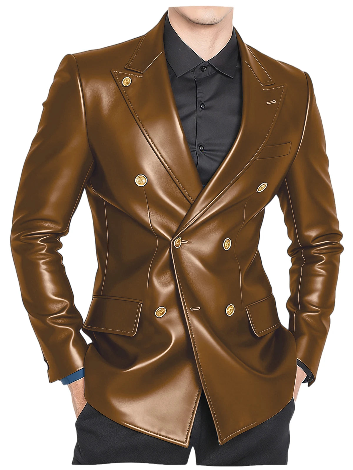 Blazer homme croisé en similicuir brillant – CLEVI Paris