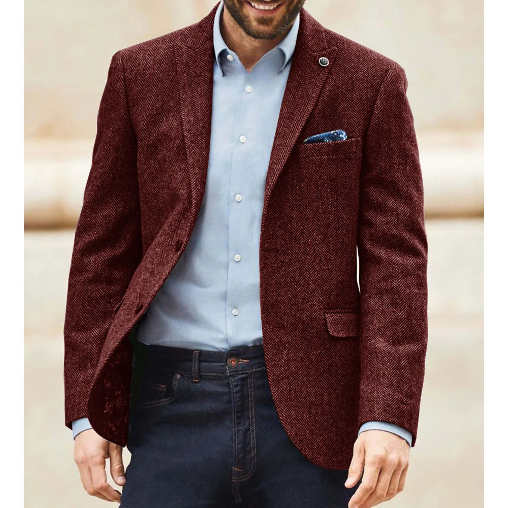 Blazer homme en tweed à chevrons, coupe droite – CLEVI Paris