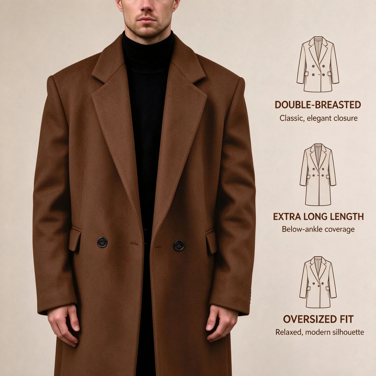 Manteau homme très long en laine mélangée – CLEVI Paris