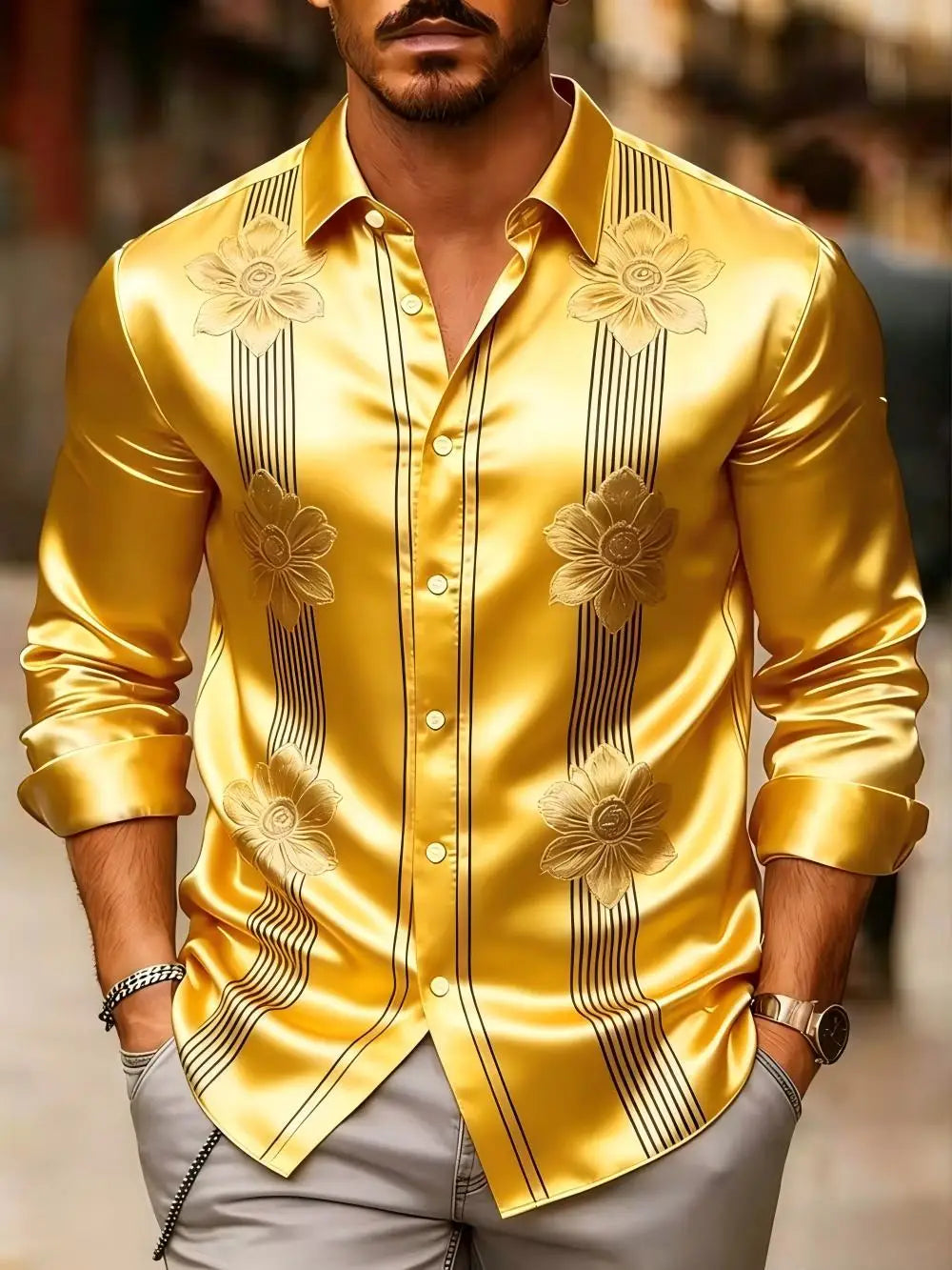 Chemise homme en satin à motifs imprimés – CLEVI Paris