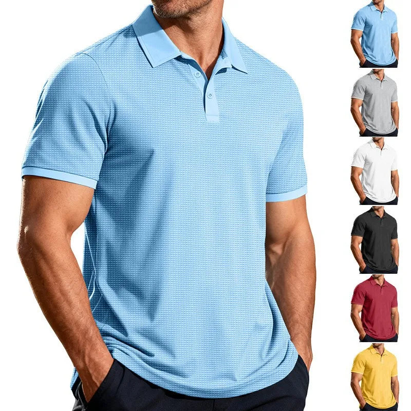 Polo Homme Texturé Waffle Col Boutonné Manches Courtes – CLEVI Paris