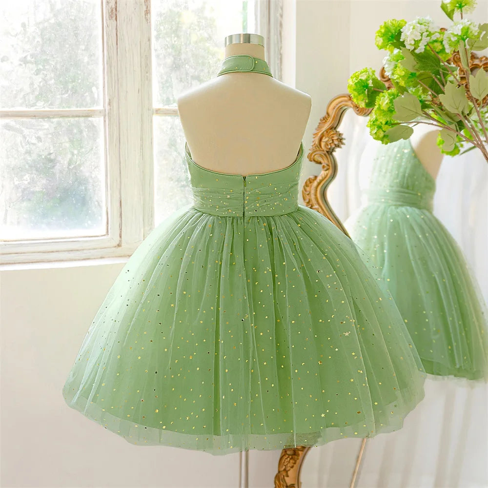 Robe fille de fête vert avocat ALP689 – CLEVI Paris