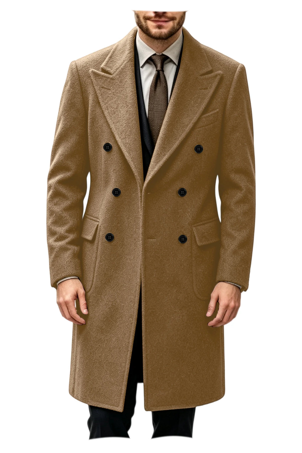 Manteau homme long croisé en laine mélangée – CLEVI Paris