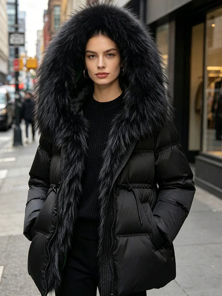 Parka duvet femme à capuche et fourrure – CLEVI Paris