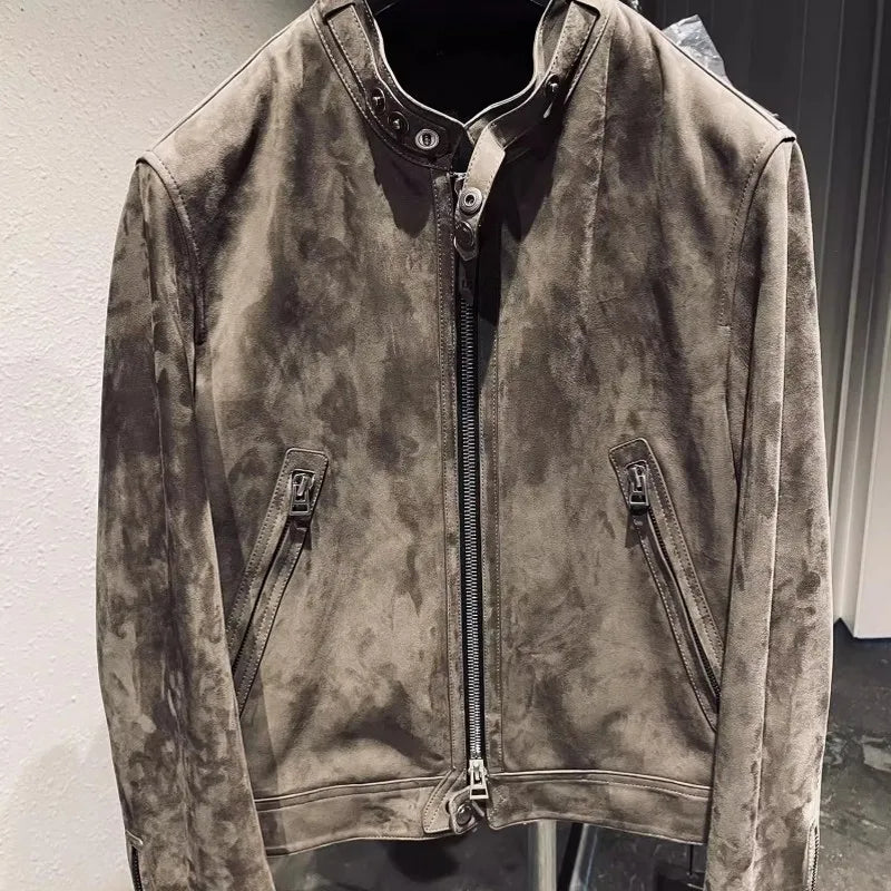 Veste homme en cuir à col montant zippée – CLEVI Paris