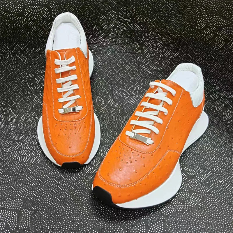 Sneakers Cuir Autruche Orange Homme Lacets – CLEVI Paris