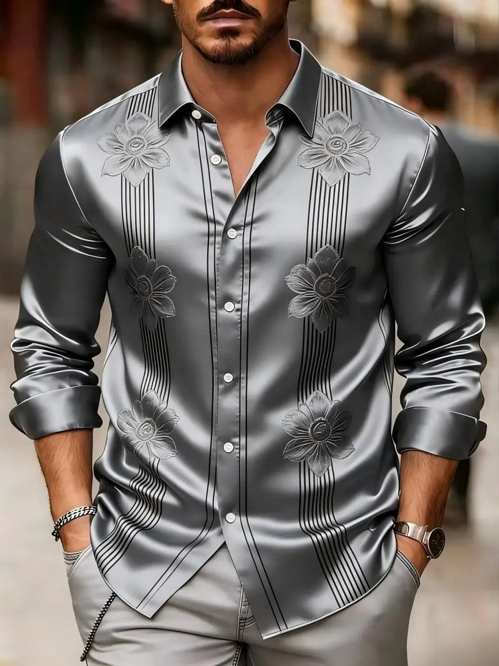 Chemise homme en satin à motifs imprimés – CLEVI Paris