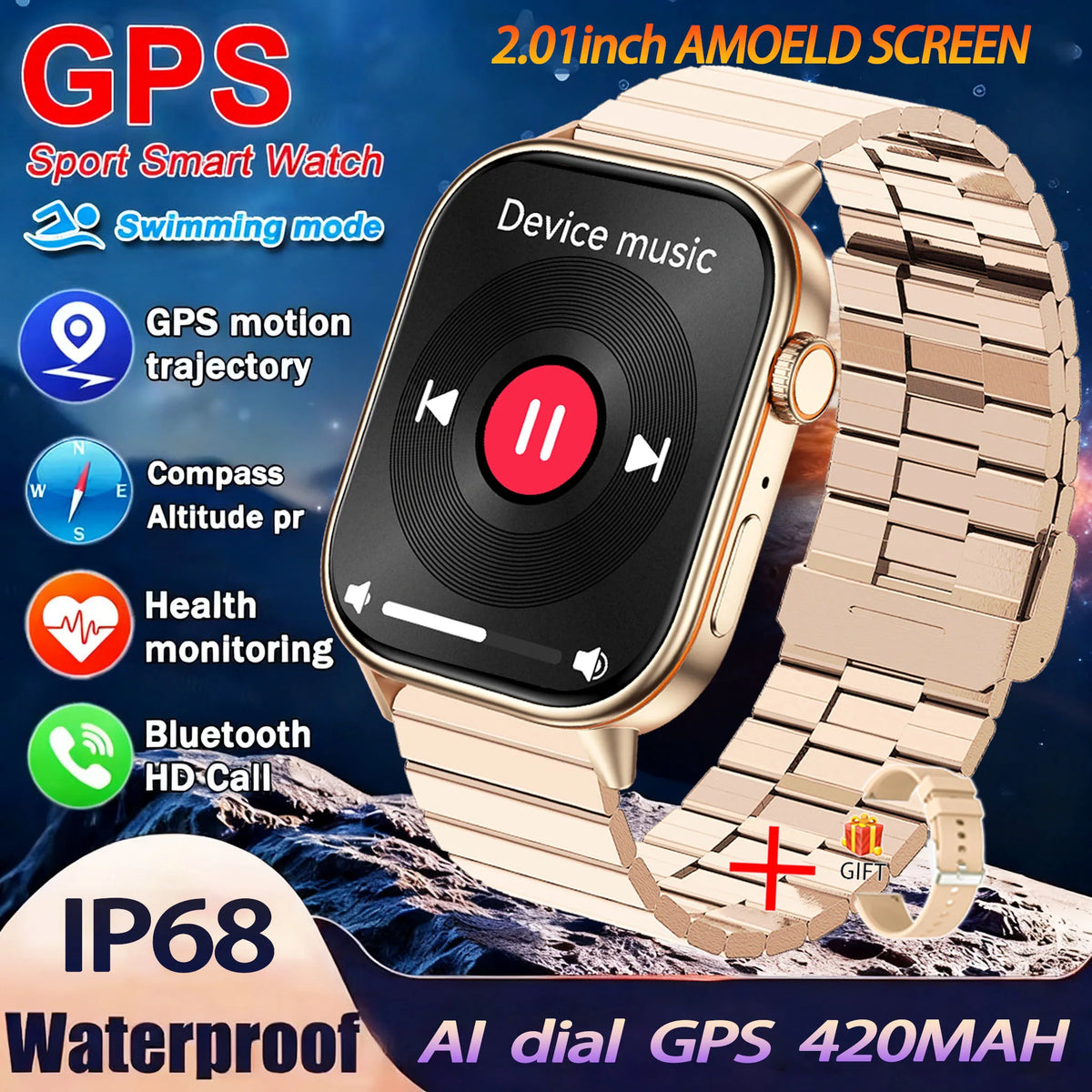 Montre GPS QX17 AMOLED 2,01″ sport – CLEVI Paris