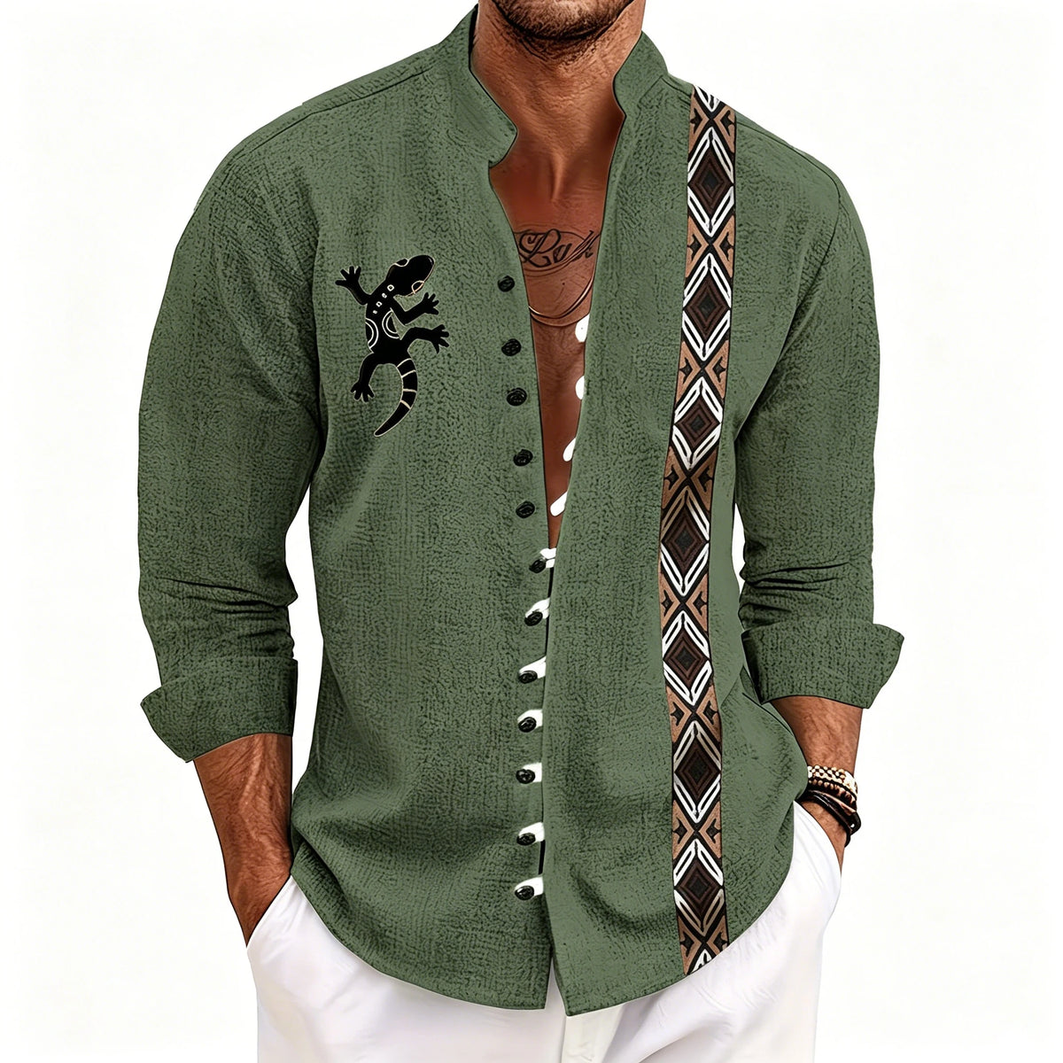 Chemise homme géométrique à rayures – CLEVI Paris