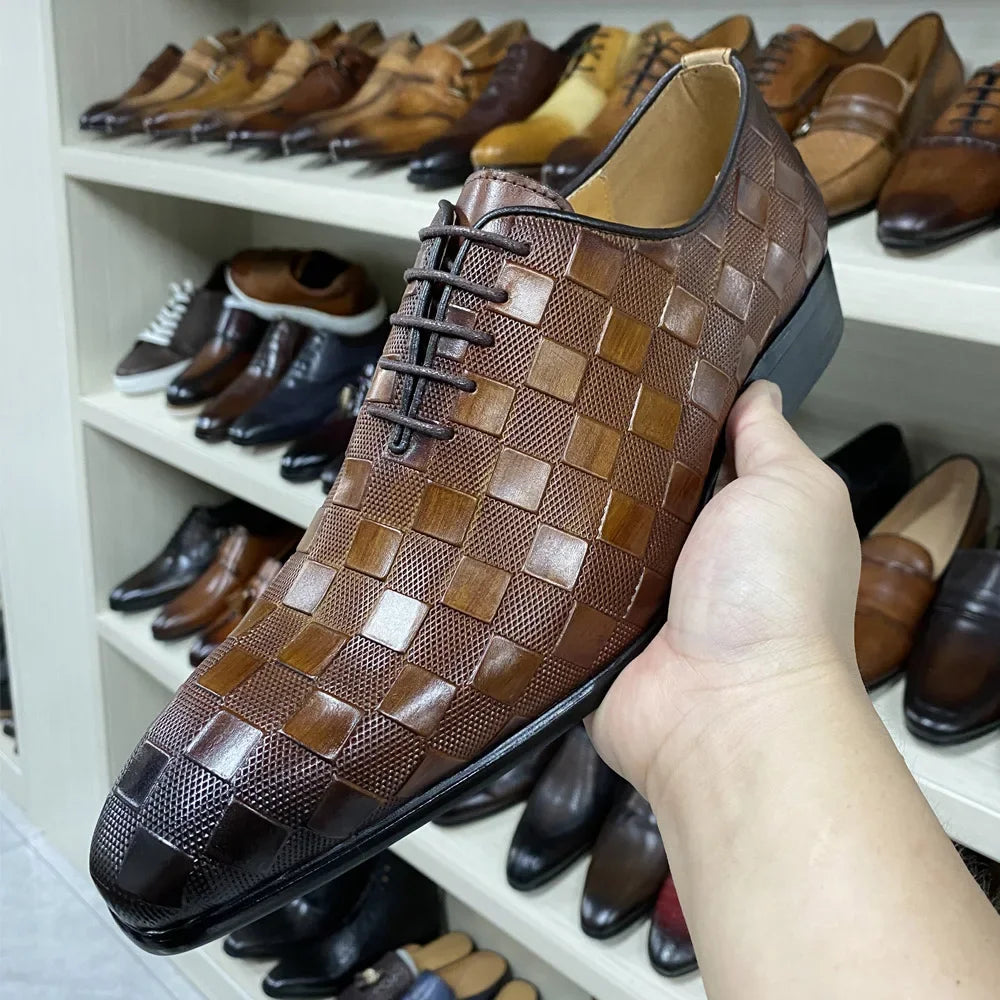 Oxford homme en cuir à lacets, motif carreaux – CLEVI Paris