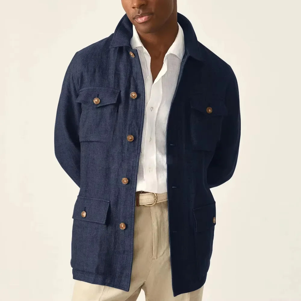Veste safari homme en lin décontractée – CLEVI Paris