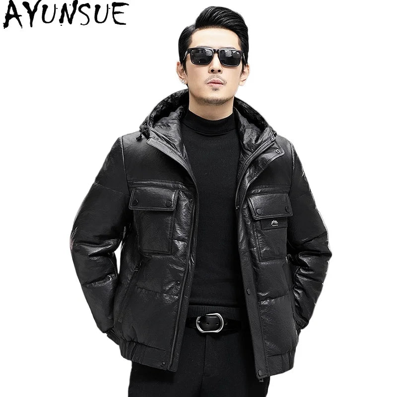 Veste courte homme en cuir à capuche – CLEVI Paris