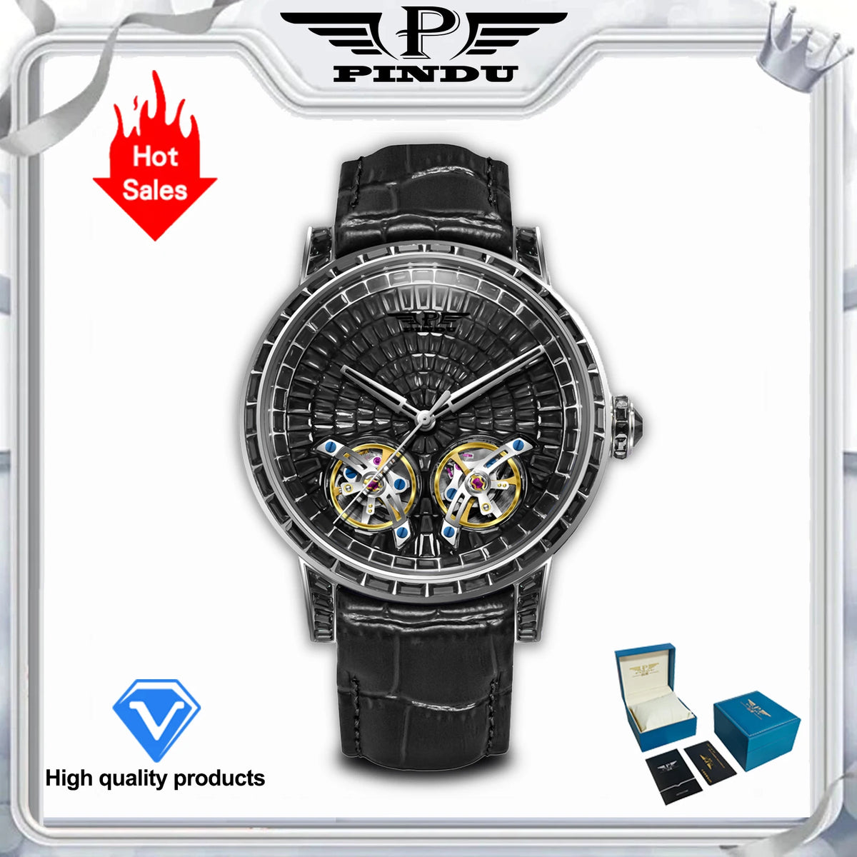 Montre Homme Double Tourbillon Serti Diamants Pindu PD6656 – CLEVI Paris