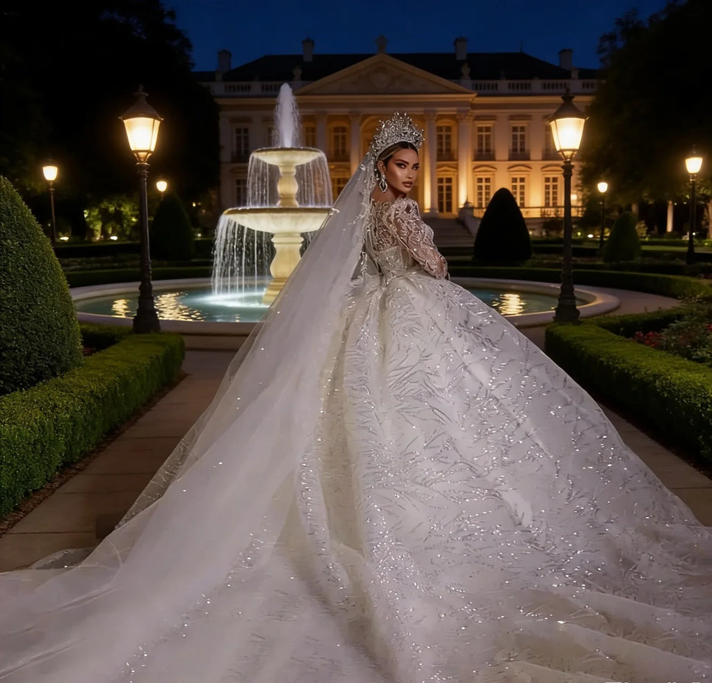 Robe de mariée princesse en tulle col V – CLEVI Paris