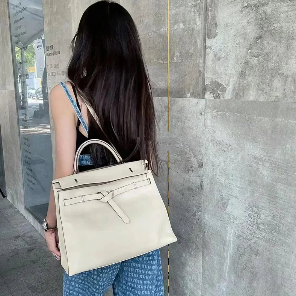 Sac À Main Femme Cuir Véritable Structuré Rabat Business – CLEVI Paris