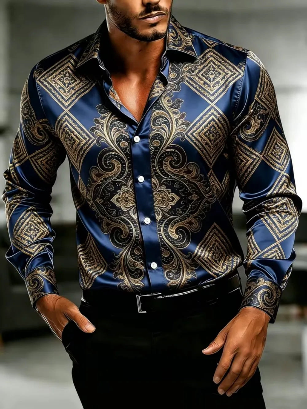 Chemise homme satinée imprimée – CLEVI Paris