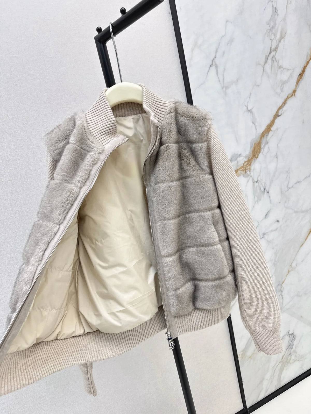Veste femme laine et duvet à col montant – CLEVI Paris