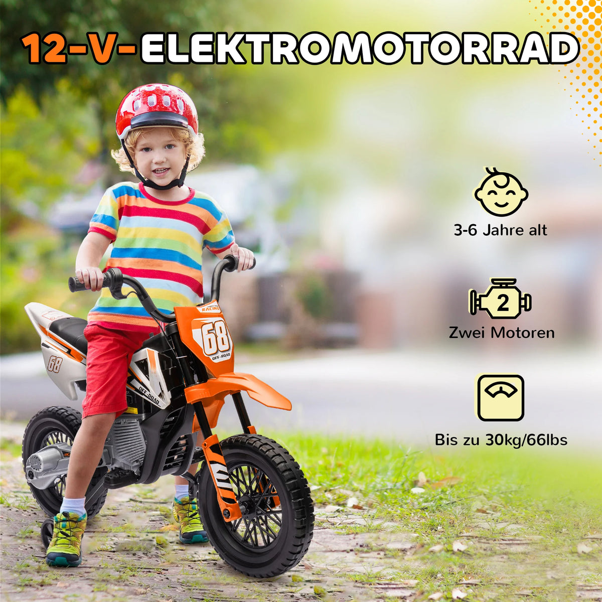 Moto électrique enfant 12 V orange – CLEVI Paris