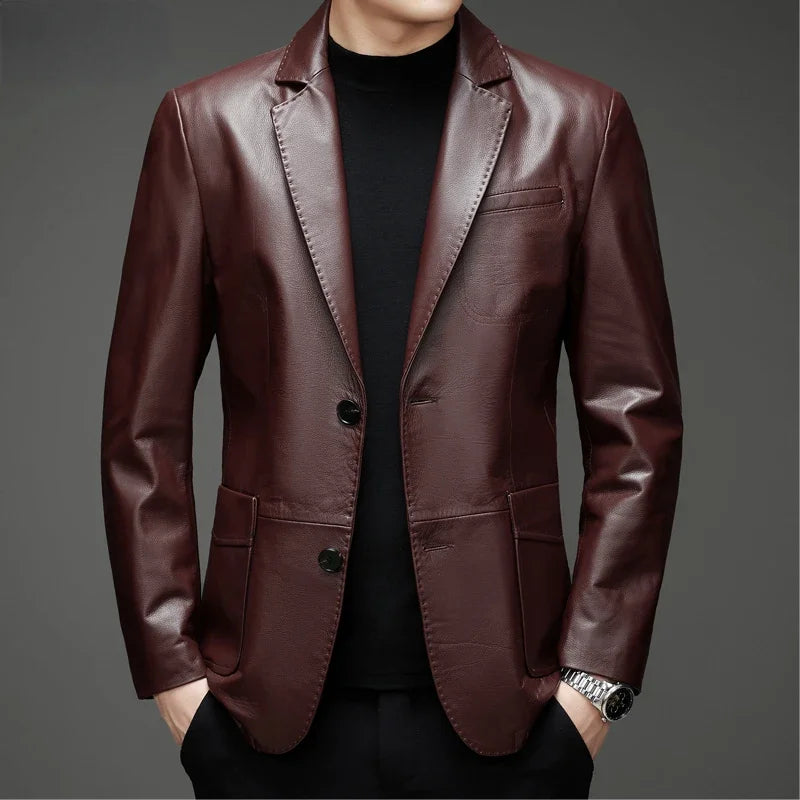 Veste homme en cuir de vachette boutonnée – CLEVI Paris