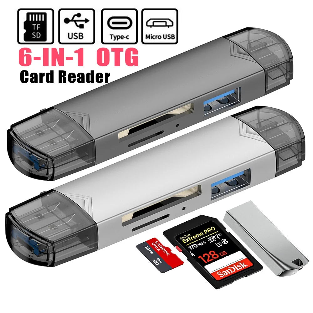 Lecteur SD/TF 6-en-1 USB-C/USB-A/Micro USB 5 Gbps – CLEVI Paris