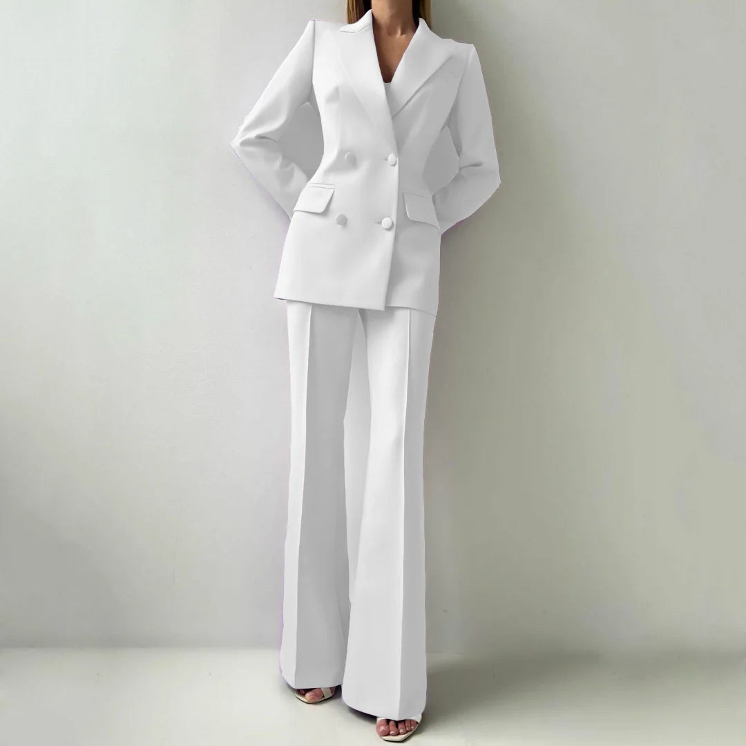 Tailleur Pantalon Femme 2 Pièces Double Boutonnage Blazer & Pantalon 6 Coloris – CLEVI Paris