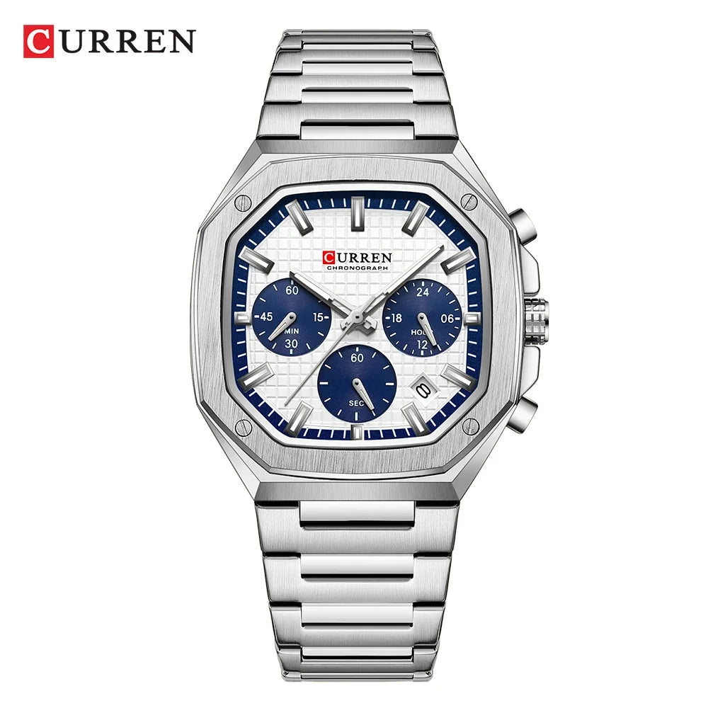 CURREN Montre Quartz Homme Sport Carrée Acier Étanche Chronographe – CLEVI Paris