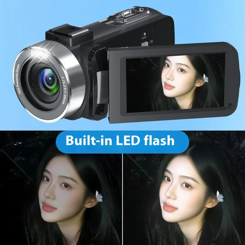 Caméscope 4K SKIG – Écran IPS 3" Rotatif 270°, Vision Nocturne IR, Zoom 18x, Carte SD Incluse