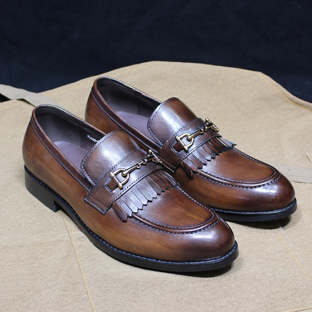 Mocassins homme à pompon en cuir véritable – CLEVI Paris