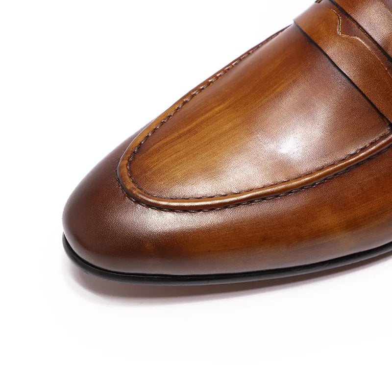 Mocassins Cuir Grainé Homme Style Britannique Vintage – CLEVI Paris