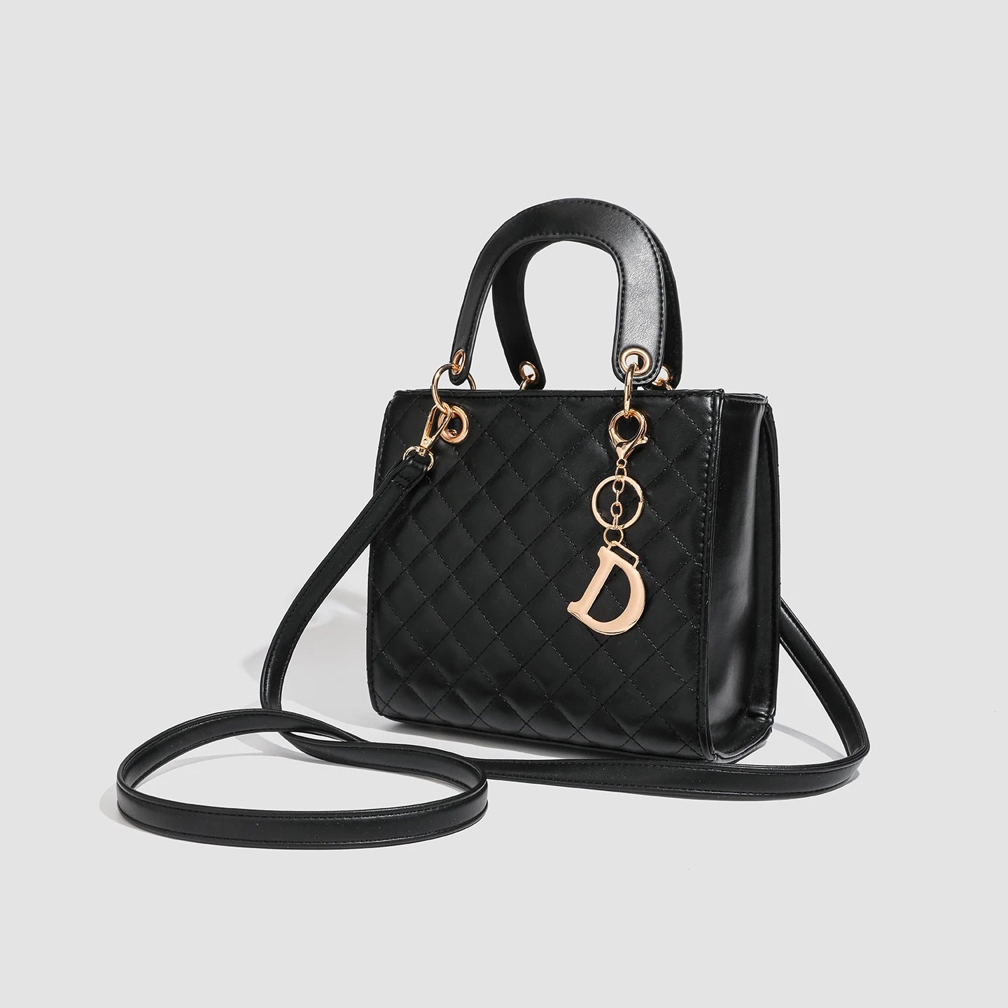 Sac Bandoulière Femme Cuir Motif Carreaux Souple 22×10×20cm Noir Blanc – CLEVI Paris