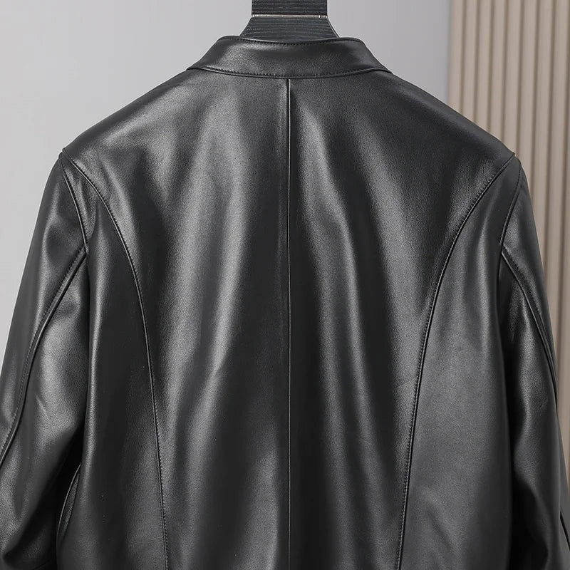 Veste homme en cuir noir à revers – CLEVI Paris