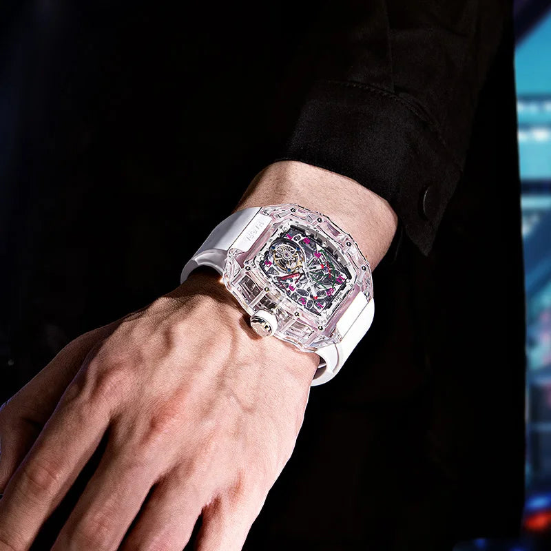 Montre Homme Tourbillon Volant HAOFA 2210 – Boîtier Cristal Transparent Double Ressort Réserve 72h Édition Limitée – CLEVI Paris