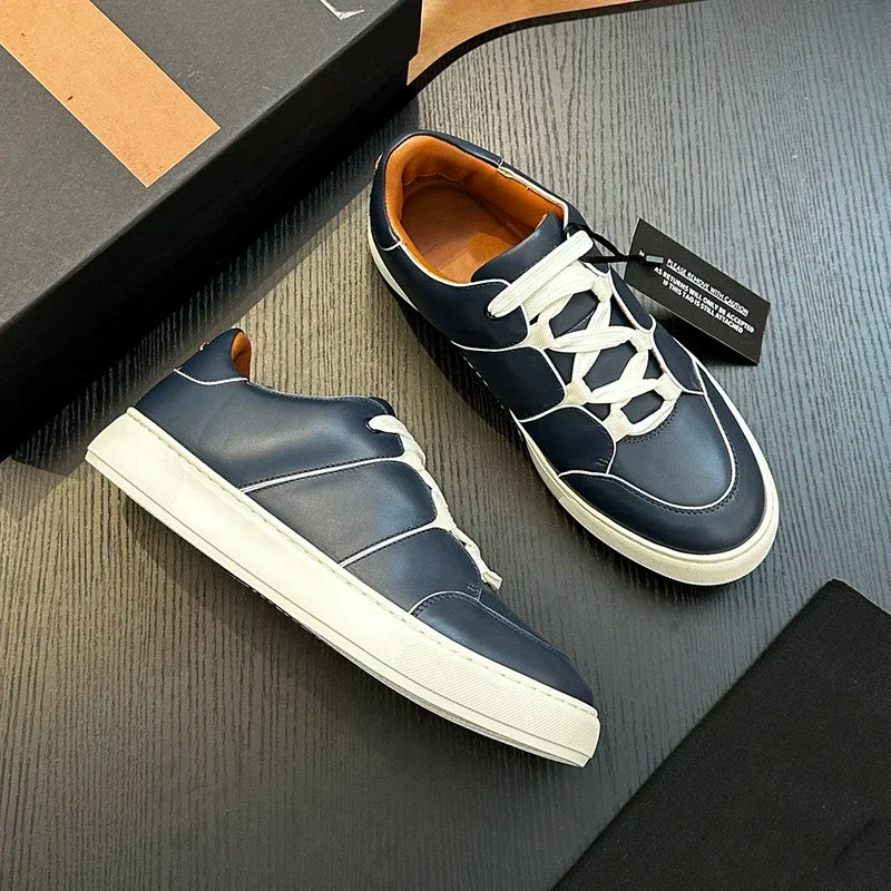 Sneakers Montantes Cuir Véritable Patchwork Homme – CLEVI Paris